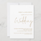 Elegantes Gold Script QR Code Hochzeit Einladung (Vorderseite)