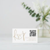 Elegantes Gold Script QR Code Hochzeit RSVP Begleitkarte (Stehend Vorderseite)