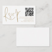 Elegantes Gold Script QR Code Hochzeit RSVP Begleitkarte (Vorne/Hinten)