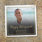 Elegantes Gold Script Retirement Party Foto Serviette
