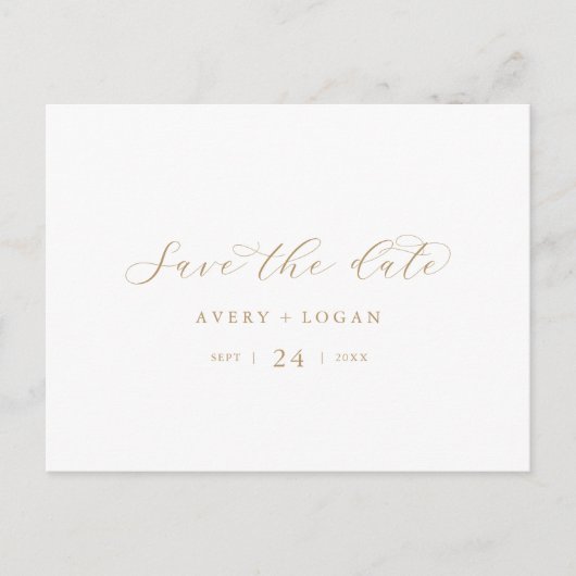 Elegantes Gold Script Save the Date Einladungspostkarte (Vorderseite)