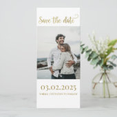 Elegantes Gold Script Save the Date mit Foto Einladung (Stehend Vorderseite)