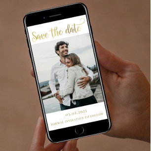 Elegantes Gold Script Save the Date mit Foto Einladung