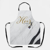 Elegantes Gold Script Schwarz-weiß Marble Hair von Schürze (Vorderseite)
