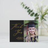 Elegantes Gold Script Simple Black GRAD Vielen Dan Postkarte (Stehend Vorderseite)