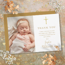 Elegantes Gold Script Taufe Christening Foto Dankeskarte