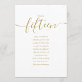 Elegantes Gold Script Tischnummer 15 Sitzplan (Vorderseite)