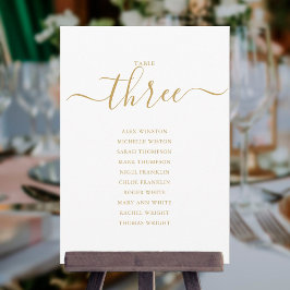 Elegantes Gold Script Tischnummer 3 Sitzplan