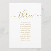 Elegantes Gold Script Tischnummer 3 Sitzplan (Vorderseite)