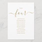 Elegantes Gold Script Tischnummer 4 Sitzplan (Vorderseite)