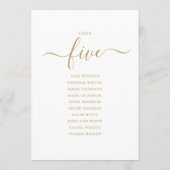 Elegantes Gold Script Tischnummer 5 Sitzplan (Rückseite)