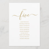 Elegantes Gold Script Tischnummer 5 Sitzplan (Vorderseite)