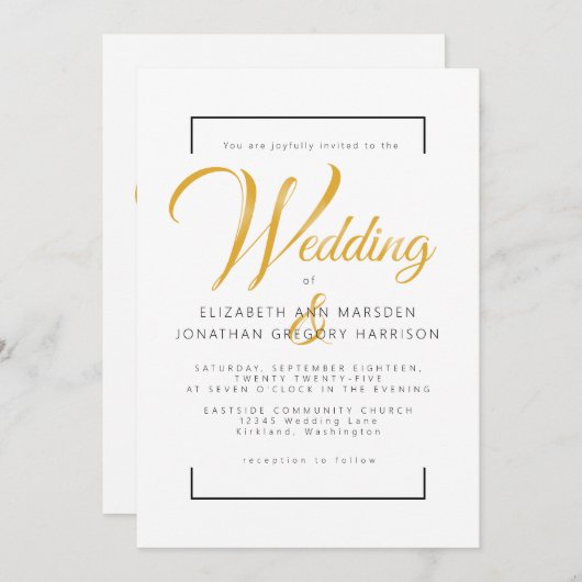 Elegantes Gold Script und Black Scripture Religiou Einladung (Vorne/Hinten)