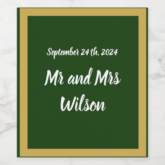 Elegantes Gold-Script und Rahmen auf grünen Weinet Weinetikett (Einzelnes Label)