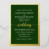 Elegantes Gold-Script und Rahmen für Grüne Hochzei Folieneinladung (Vorderseite)