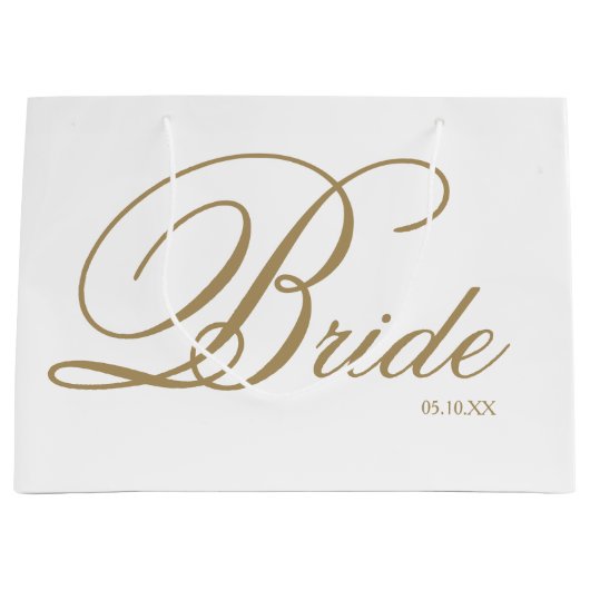 Elegantes Gold Script und White Bride Große Gesche Geschenktüte (Vorderseite)