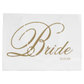 Elegantes Gold Script und White Bride Große Gesche Geschenktüte (Rückseite)