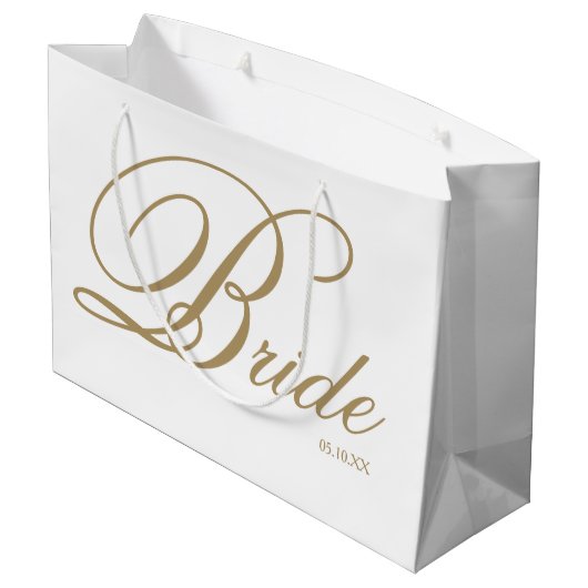 Elegantes Gold Script und White Bride Große Gesche Große Geschenktüte (Rückseite Schrägansicht)