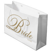 Elegantes Gold Script und White Bride Große Gesche Große Geschenktüte (Vorderseite Schrägansicht)