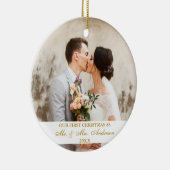 Elegantes Gold Script Unser erstes Weihnachts-2-Fo Keramik Ornament (Rechts)