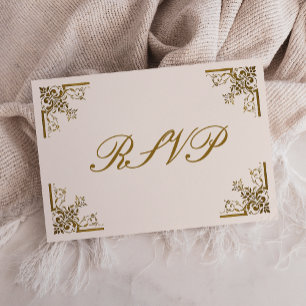 Elegantes Gold Script Vintag Frame Blush Wedding RSVP Karte
