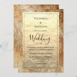 Elegantes Gold Script Vintag Rustikale Hochzeitsei Einladung