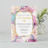 Elegantes Gold Script Watercolor Marble Modern Rea Folieneinladung (Stehend vorne)