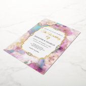 Elegantes Gold Script Watercolor Marble Modern Rea Folieneinladung (Gedreht)