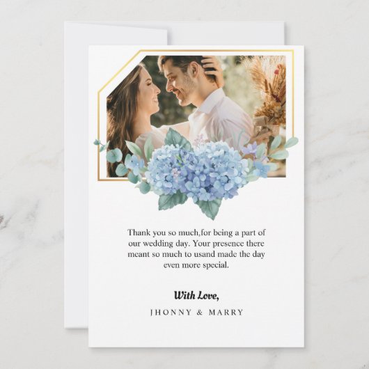 Elegantes Gold Script Wedding Foto Danke Karten (Rückseite)