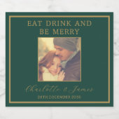 Elegantes Gold Script Wedding Foto | Grün Schaumweinetikett (Einzelnes Label)