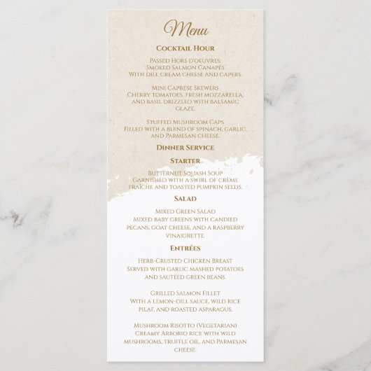 Elegantes Gold Script Wedding Menu Programm (Vorderseite)