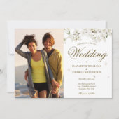 Elegantes Gold Script Weißes Blossom 2 Foto Einladung (Vorderseite)