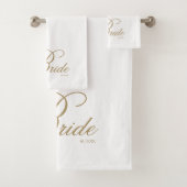 Elegantes Gold Script White Bride Badtuch Set (Insitu)