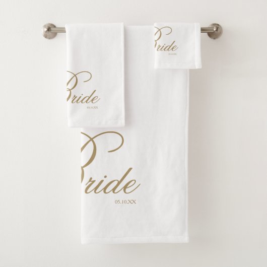 Elegantes Gold Script White Bride Badtuch Set (Insitu)