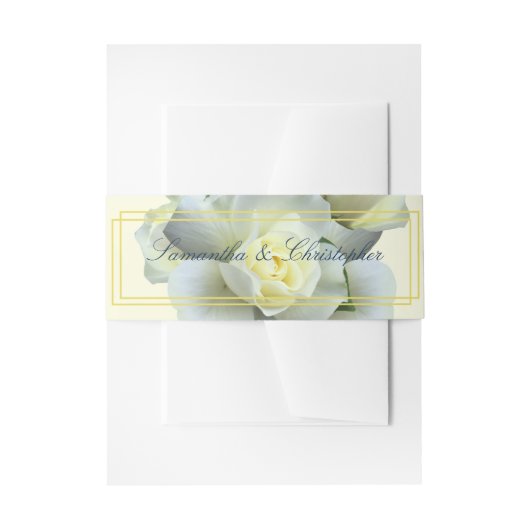 Elegantes Gold Script, White Rose Doppelrahmen Einladungsbanderole (Vorderseite Beispiel)
