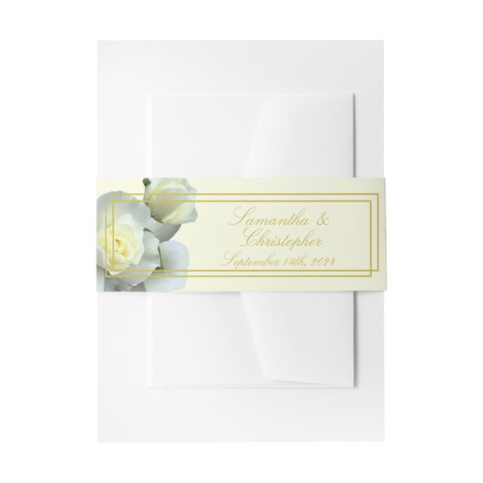 Elegantes Gold Script, White Rose Doppelrahmen Einladungsbanderole (Vorderseite Beispiel)