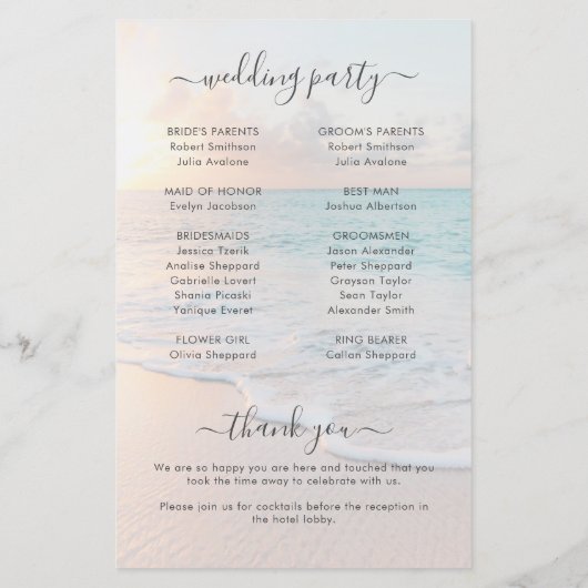 Elegantes Gold Seashell Budget Hochzeitsprogramm (Rückseite)