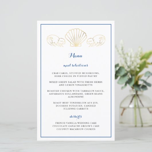 Elegantes Gold Seashell Waves Wedding Reception Me (Stehend Vorderseite)