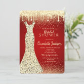 Elegantes Gold Sequins Dress, Confetti Brautparty Einladung (Stehend Vorderseite)