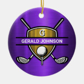 Elegantes Gold Shield-Monogramm-Design Keramik Ornament (Vorne)