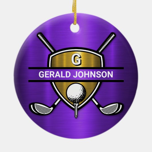 Elegantes Gold Shield-Monogramm-Design Keramik Ornament (Hinten)