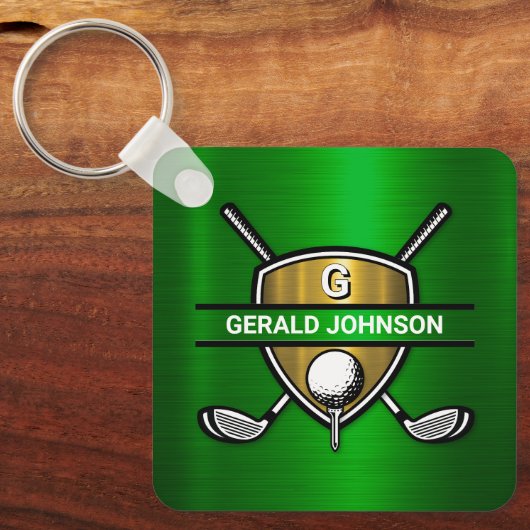 Elegantes Gold Shield-Monogramm-Design Schlüsselanhänger (Vorderseite)