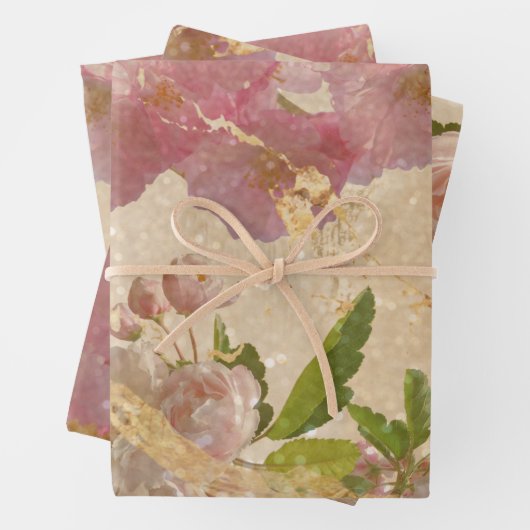 Elegantes Gold Shimmer Blumendesign Geschenkpapier Set (Beispiel)