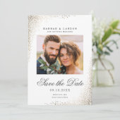 Elegantes Gold Shimmer Wedding Foto Save the Date Einladung (Stehend Vorderseite)