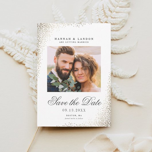 Elegantes Gold Shimmer Wedding Foto Save the Date Einladung