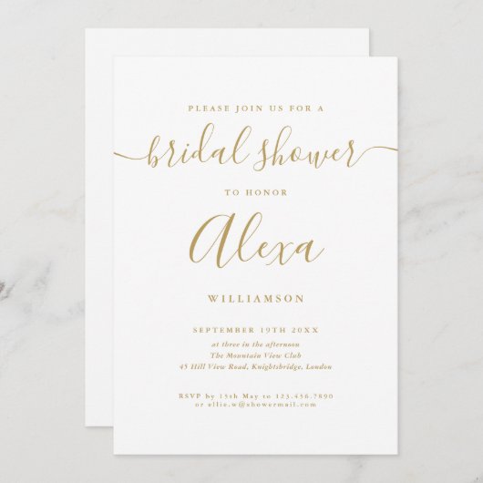 Elegantes Gold Signature Script-Brautparty Einladung (Vorne/Hinten)