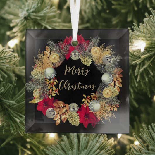 Elegantes Gold Silberner Weihnachtskranz auf Glas Ornament Aus Glas (Insitu)