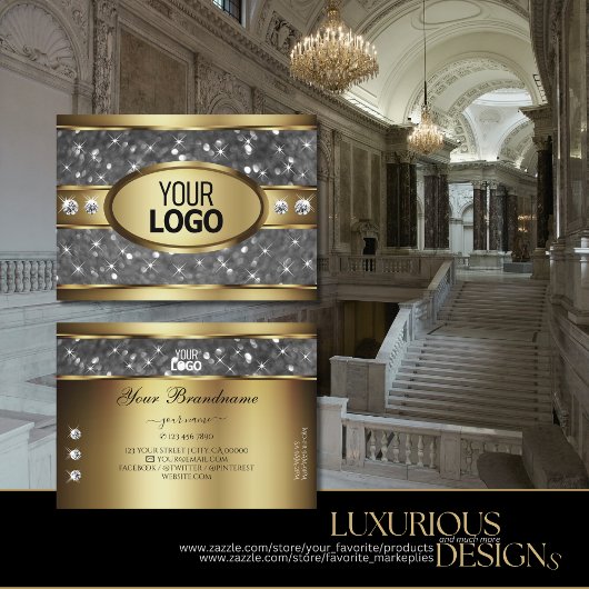 Elegantes Gold Silver Glitzer Stars Diamonds Logo Visitenkarte