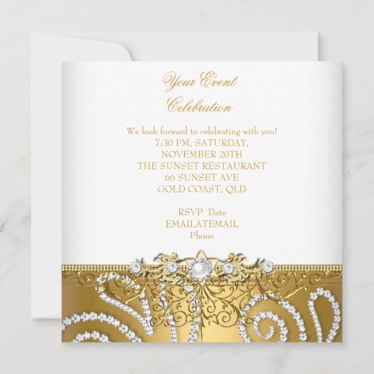 Elegantes Gold Silver Lace Diamond Overlay Party Einladung (Rückseite)