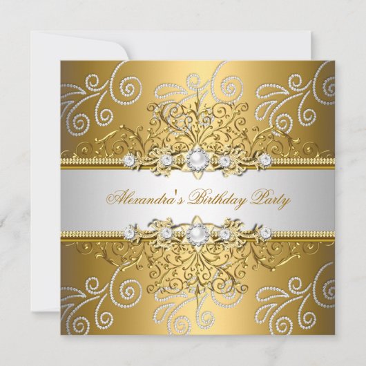 Elegantes Gold Silver Lace Diamond Overlay Party Einladung (Vorderseite)